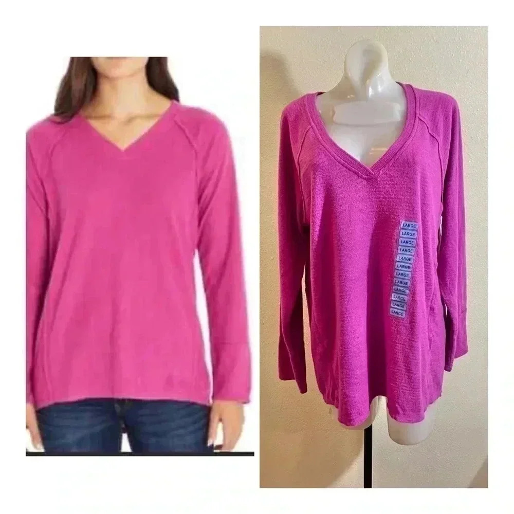 Wildfox Size Large Top Haley Brushed Long Sleeve Tunic V-Neck Elderberry NEW